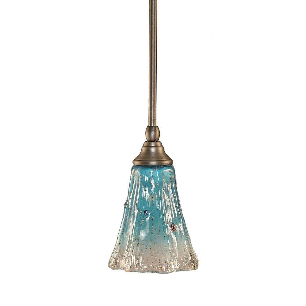 Toltec Lighting 23-Bn-725 Stem Mini Pendant With Hang Straight Swivel With 5.5&quot; Fluted Teal Crystal Glass, Brushed Nickel Finish