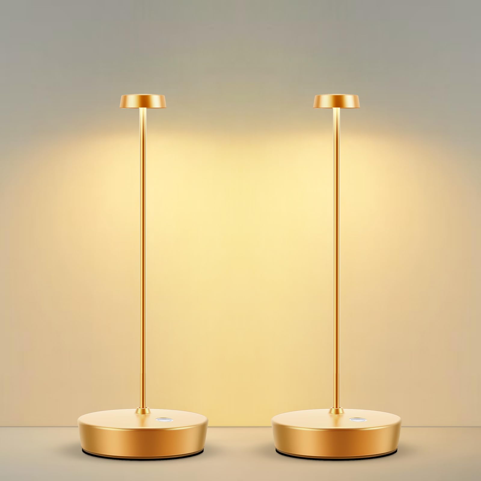 Sikevht Cordless LED Table Lamp, Rechargeable, 3 Color Dimmable, Metal, 2Pack Gold, Model X10
