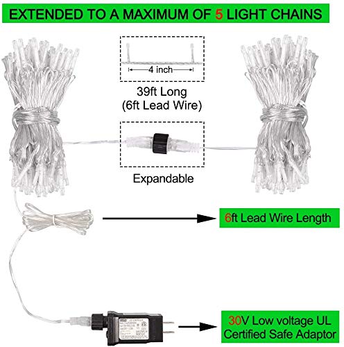MYGOTO String Lights, 33FT 100 LEDs, Waterproof, 8 Modes, 30V UL Certified, Green