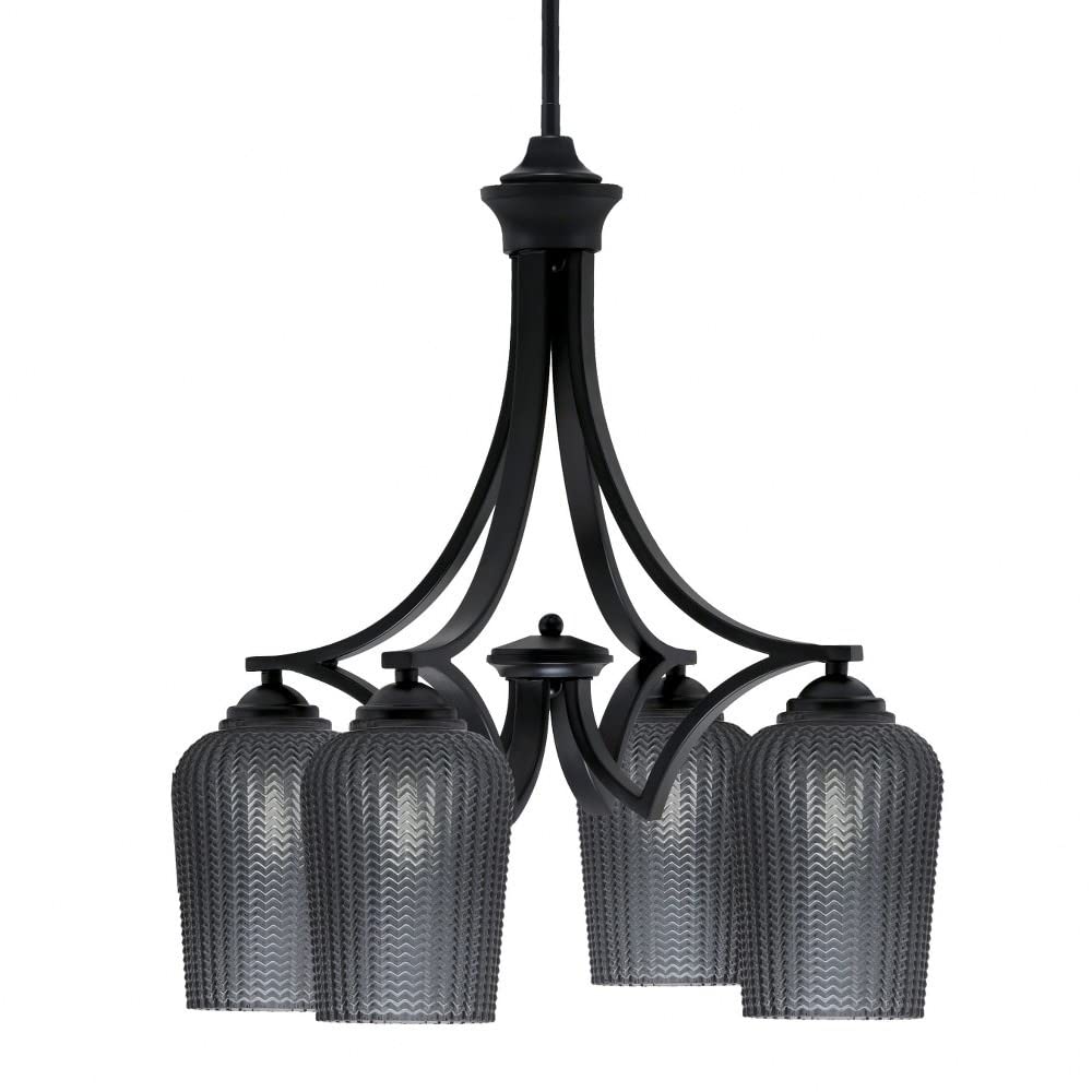 Toltec Lighting 568-Mb-4252 Zilo - 4 Light Downlight Chandelier-22 Inches Tall And 20 Inches Wide, Finish Color: Matte Black, Glass Color: Smoke Textured
