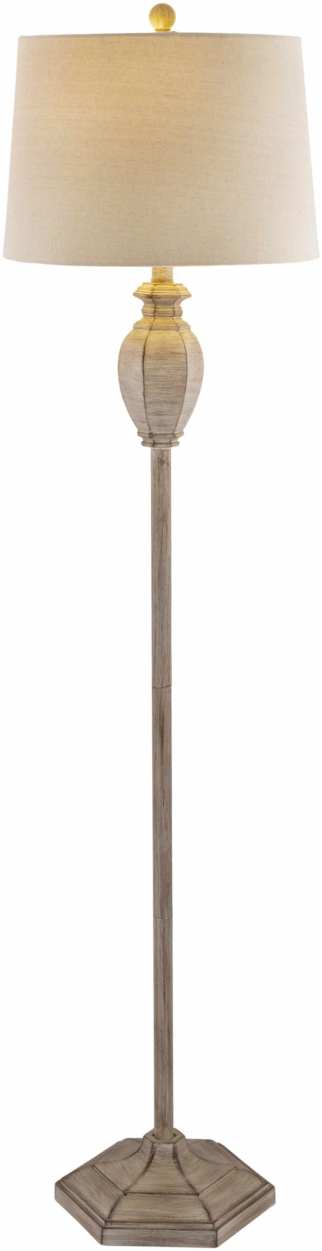 Boutiquerugs Esmeralda Floor Lamp For Living Room - Boho Resin Standing Lighting - Shade Linen - Cream, White, Beige - 59'' H