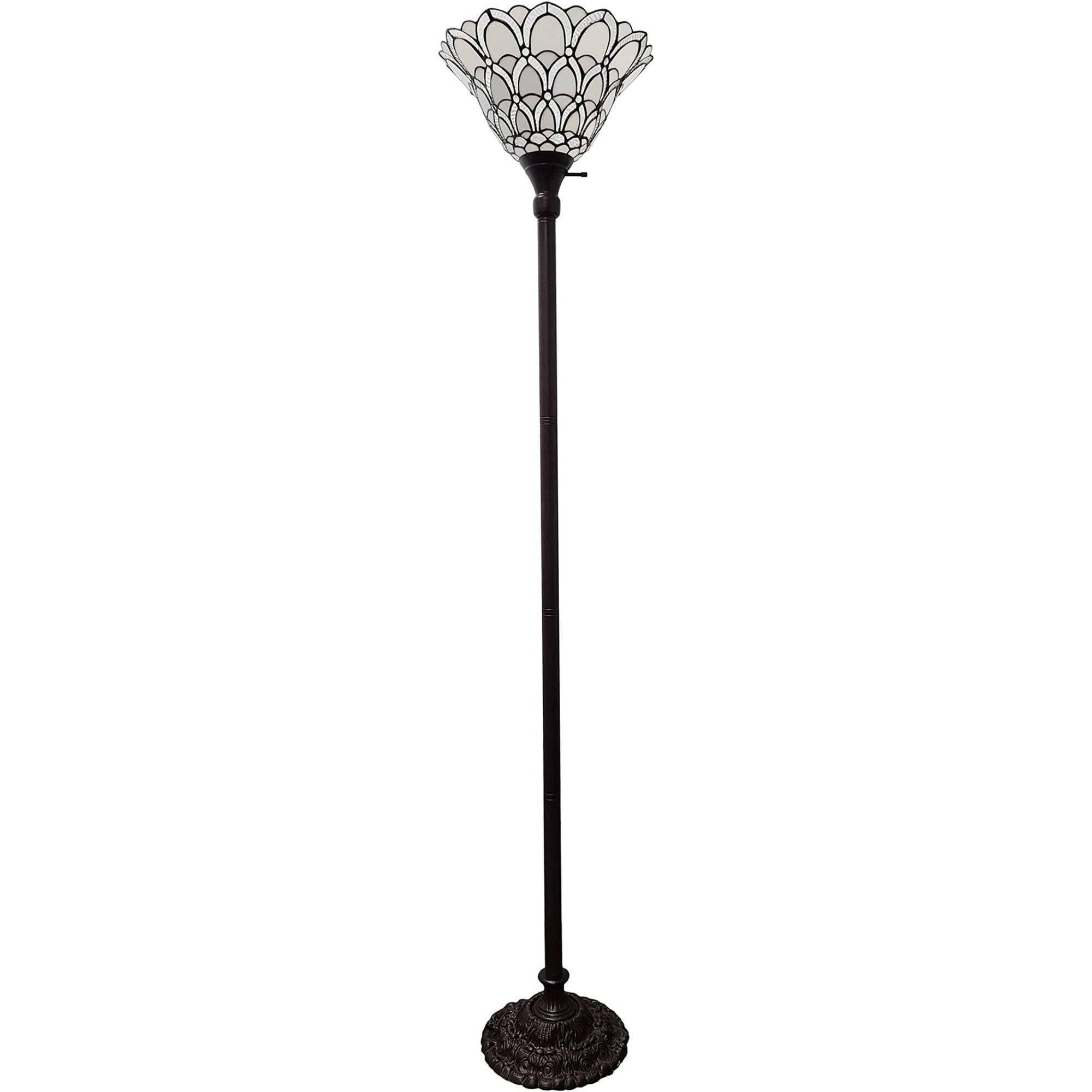 Homeroots Traditional Brown Floor Lamp With White Stained Glass Bowl Shade, 62 X 14 X 14 In.