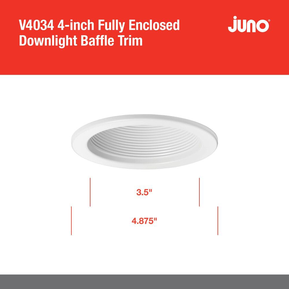 Juno Lighting V4034 Wwh Vulite Round Baffle Trim, White, 4-Inch