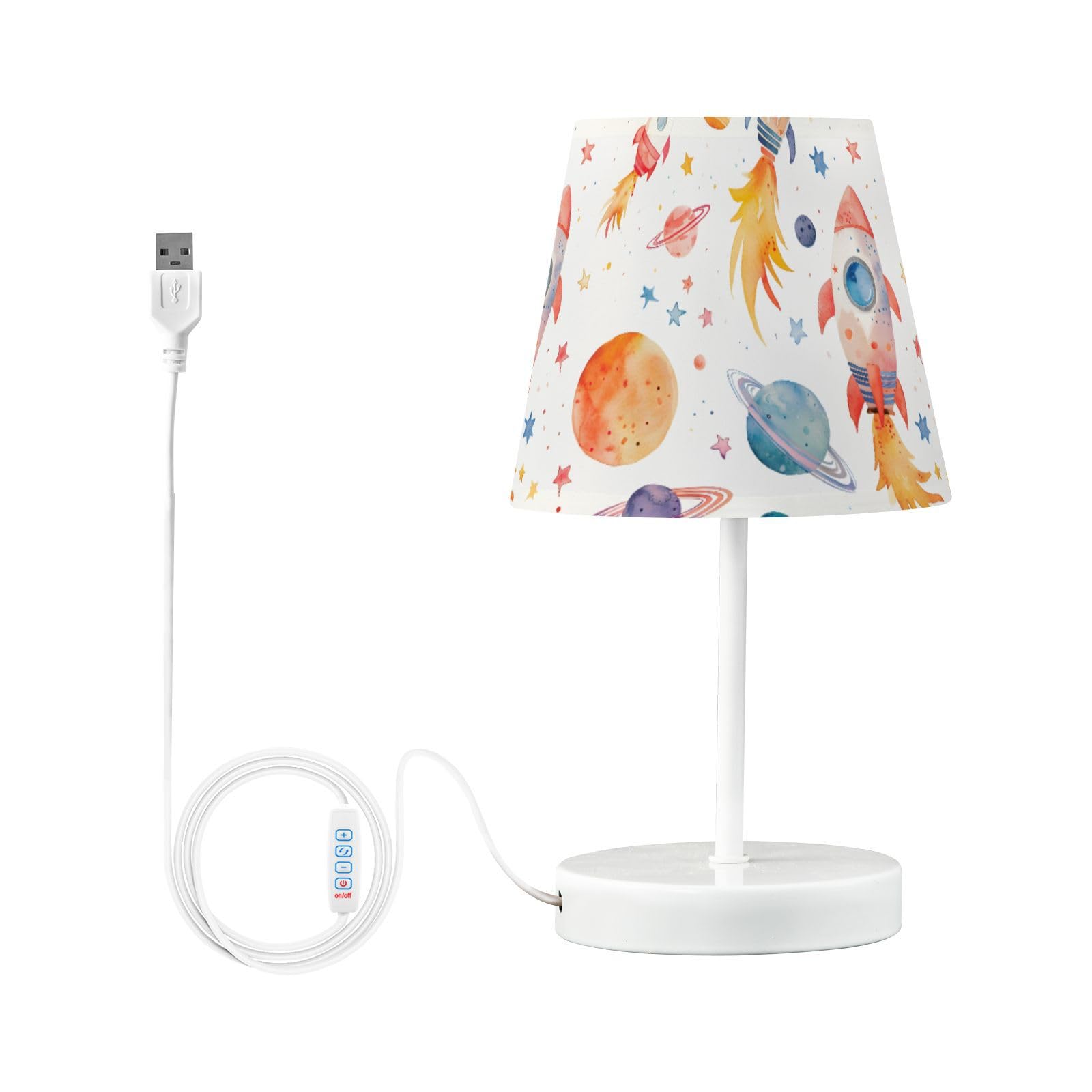 BOENLE Bedside Lamp Outer Space Rockets Planets Table Lamp Bedroom LED Nightstand Desk Lamp Lampshade for Sleeping Living Room D