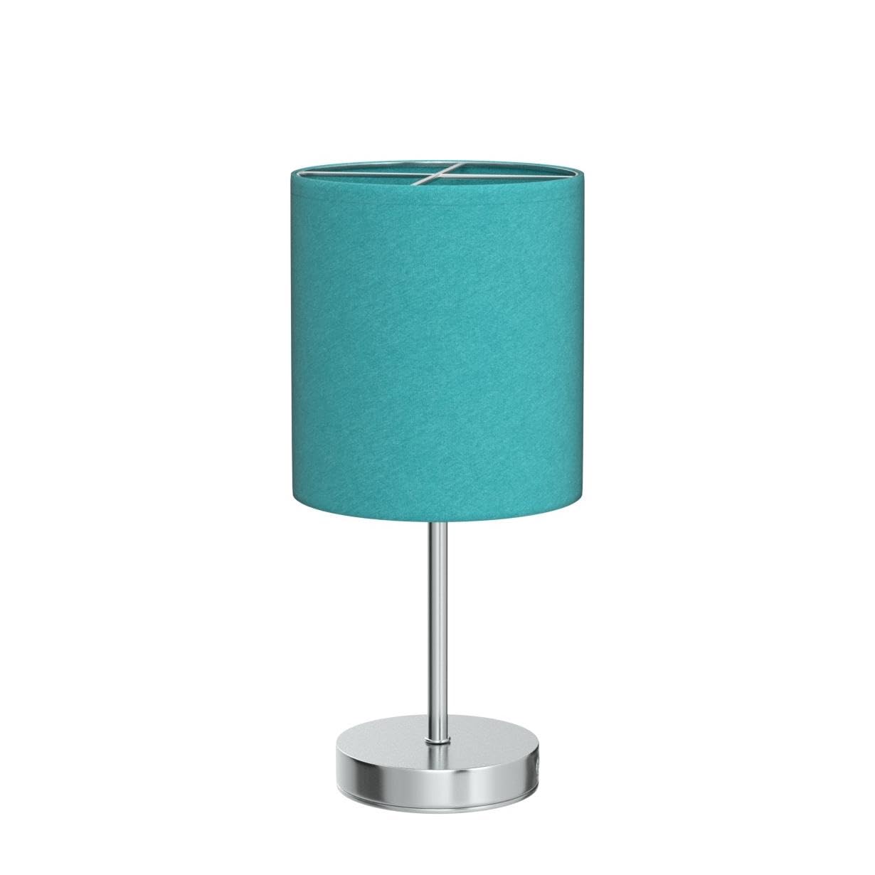 Simple Designs Lt2007-Blu-2Pk Chrome Mini Basic Table Lamp With Fabric Shade 2 Pack Set, Blue Turquoise