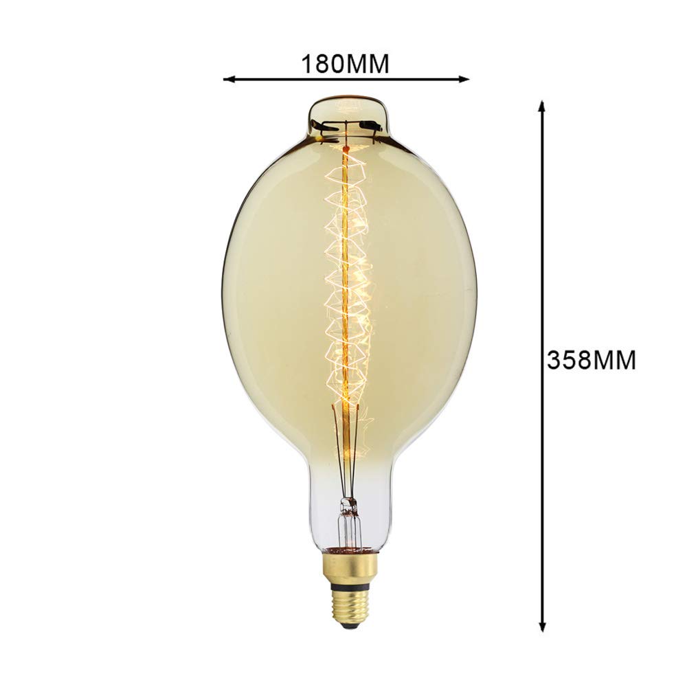 Tianfan Giant Edison Bulb Bt180 Vintage Incandescent 60W Spiral Filament 110/130V E26 Big Size Light Bulb