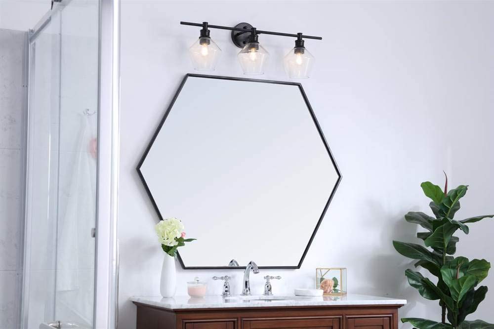 Living District Gene Industrial Mid-Century Modern 3 Light Entryway and Bathroom Wall Sconce in Black and Clear Glass