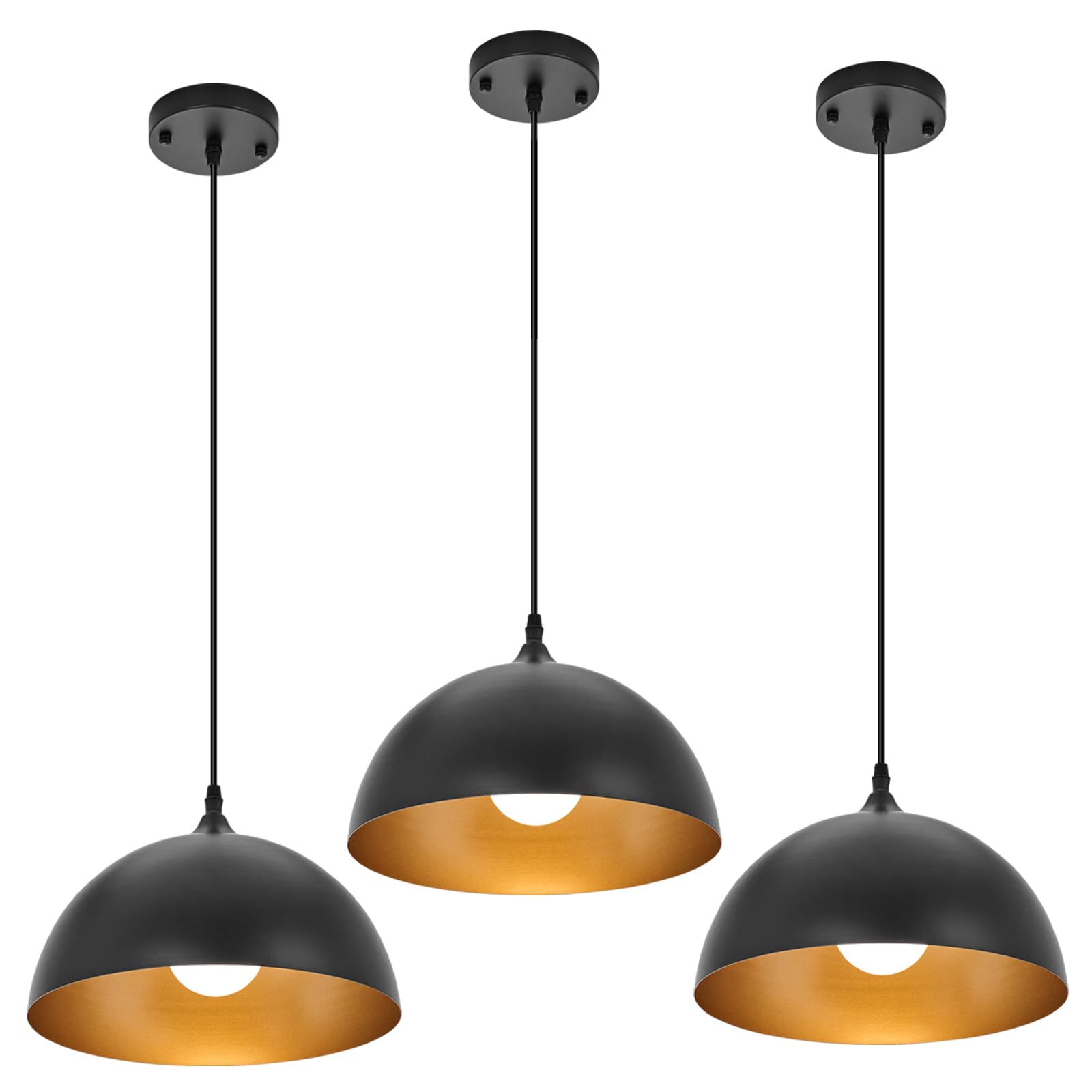 PINDODO Industrial Pendant Light Fixtures,11.8 Black Dome Pendant Lights,Adjustable Vintage Hanging Lamp for Kitchen Island Rest