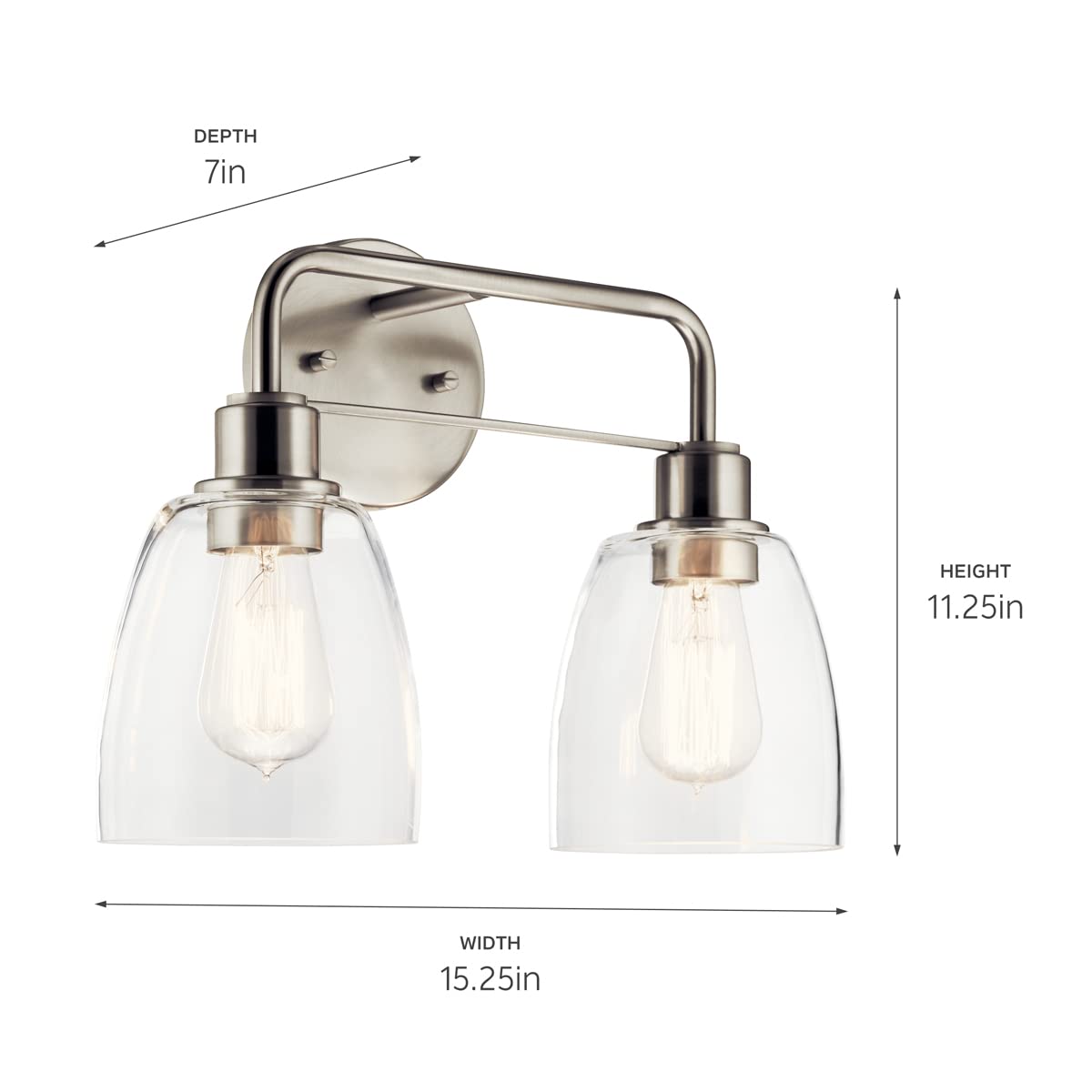 Kichler, Meller 15.25 Inch 2 Light Vanity Light With Clear Glass In Brushed Nickel, 55101Ni
