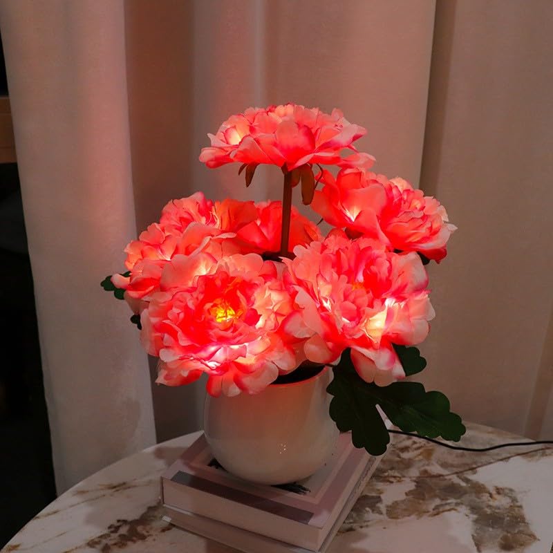 Strackvial Artificial Flower Night Light, USB Plug-in Peony Flower with Vase Lamp, Infinite Dimming Ambient Light, LED Desktop D