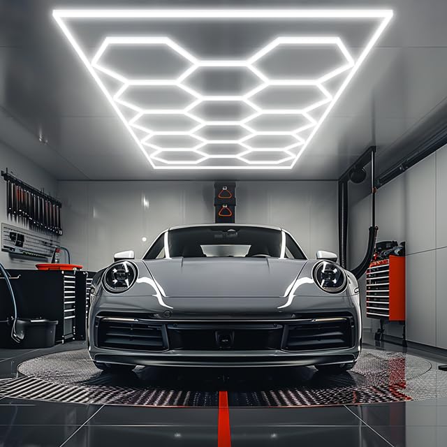 ALLYES Hexagon Garage Lights, Hex LED Ceiling Lights, 70750LM 6500K 566W, Honeycomb LED for Shop Car Detailing Office Gym Barber