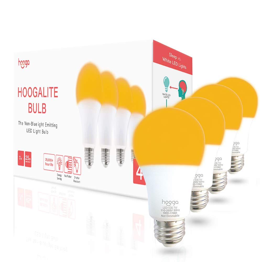 Hooga Sleep Light Bulb, Blue Light Blocking Amber Night Light. 1600K Sleep Aid Emits Only 0.06% Blue Light For Healthy Sleep. Ba
