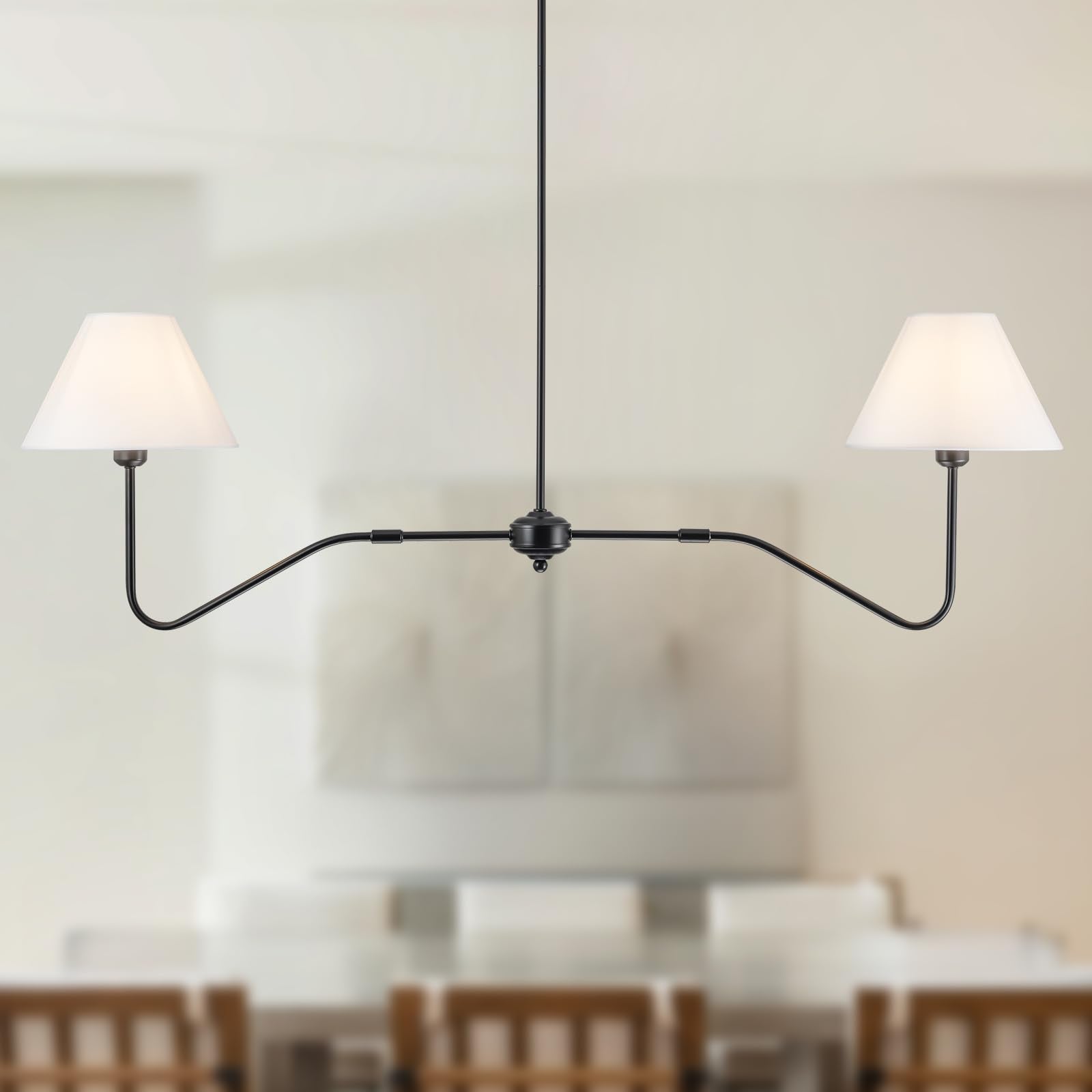Jsdorsy 2-Light Modern Linear Chandelier For Dining Room  55 Inch Farmhouse Kitchen Island Lighting With White Fabric Shades  Hanging Lighting Fixtures For Living Room Bedroom