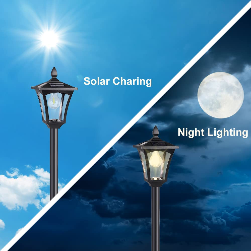 Suponar 72 Solar Lamp Post Light, Solar Pole Light Outdoor Waterproof, Solar Light Post Outside for Porch Yard Driveway Garden P