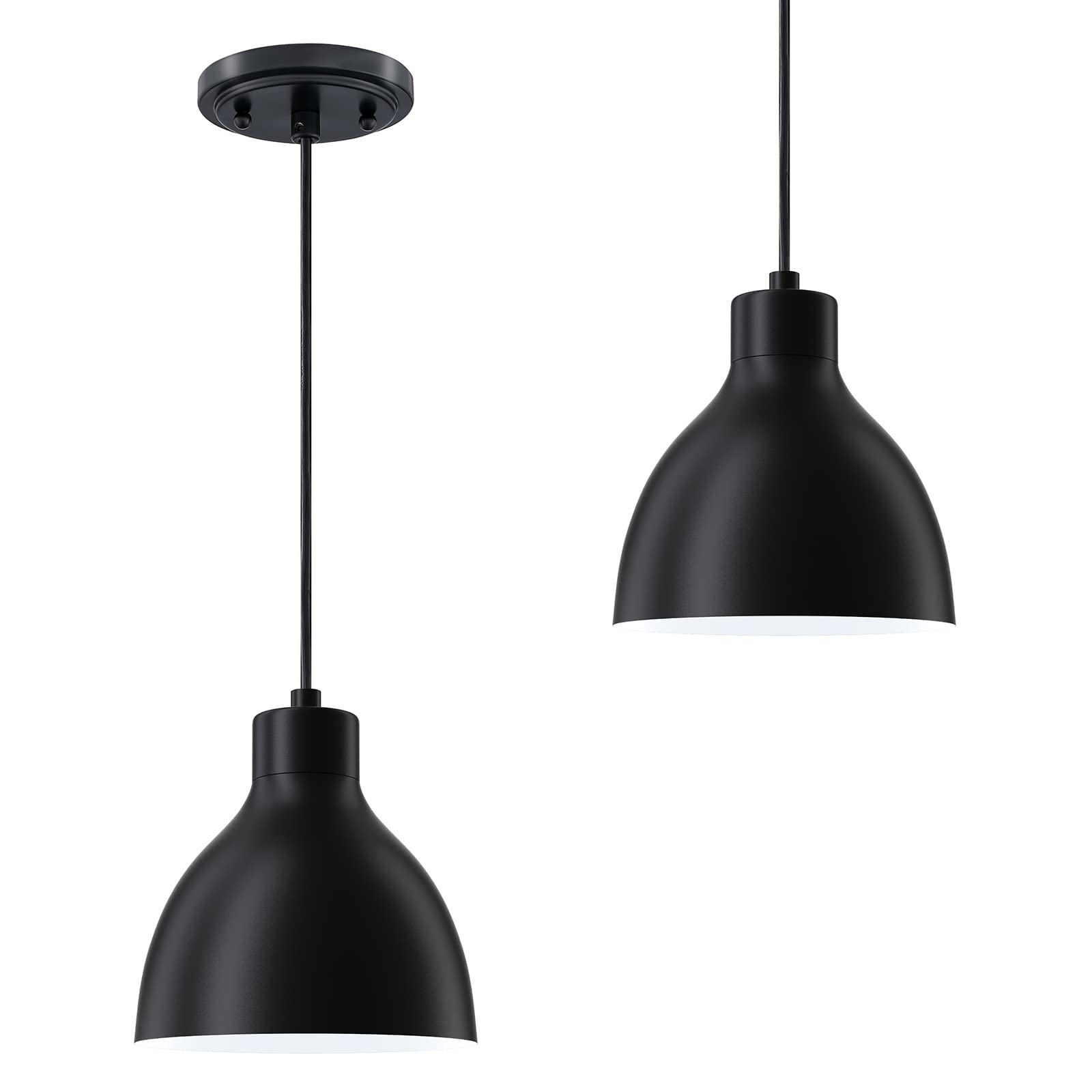Doraimi Lighting 2 Pack Black Metal Drum Pendant Light For Kitchen, Bar, Dining Room, Entryway
