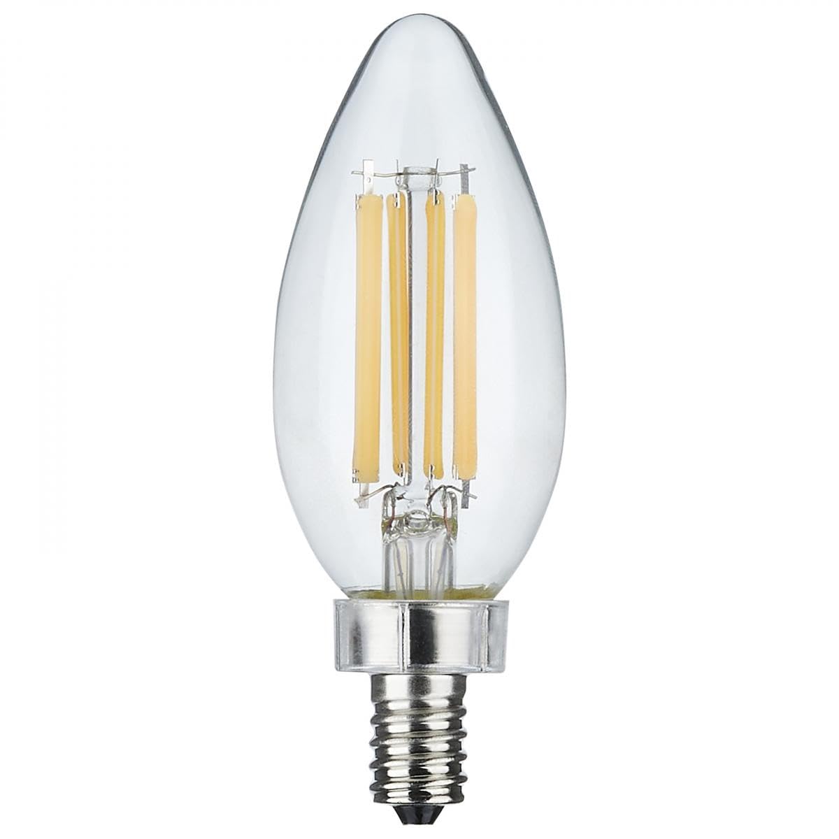 Satco 8W LED C11 Candle Light Bulb 5000K Natural Light 760 Lumens Clear Finish E12 Candelabra Base Dimmable 300 Degree Beam Encl