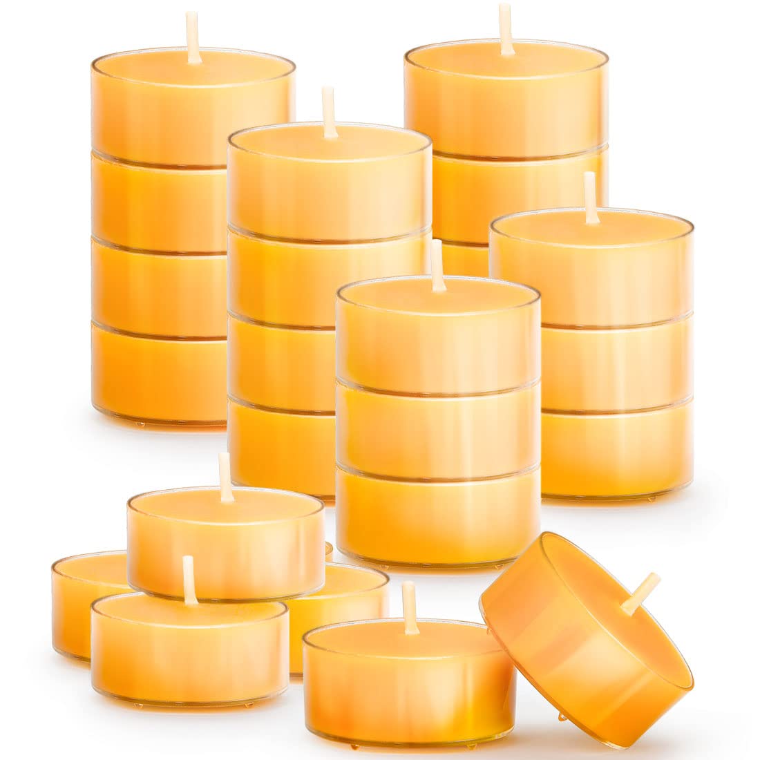 25Pcs Pure Beeswax Tealight Candles, Natural Scent, Clear Cup