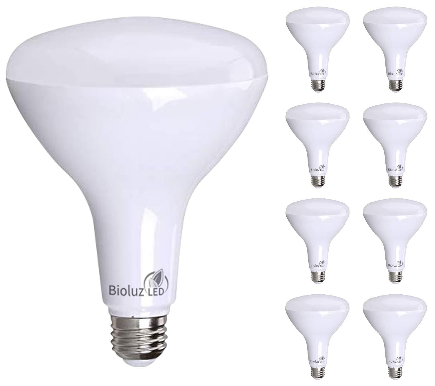 Bioluz LED BR40 Bulbs 16W (120W Replacement) 2700K Warm White 1400 Lumen, 8 Pack, Smooth Dimmable, Indoor/Outdoor,
