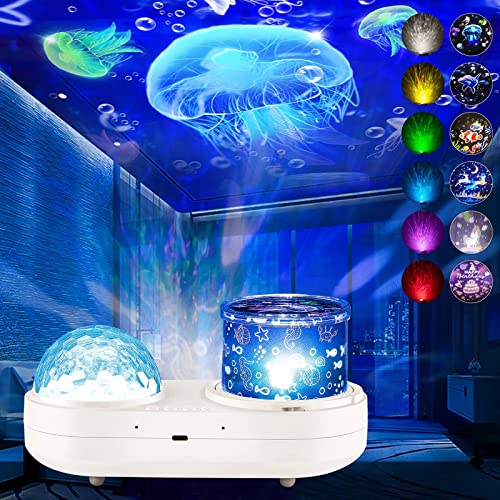 ONXE Ocean Kids Night Light Projector, 360° Rotating Jellyfish Lamp, Medium Size, White, Model ONX-001, 7 Films & Timer