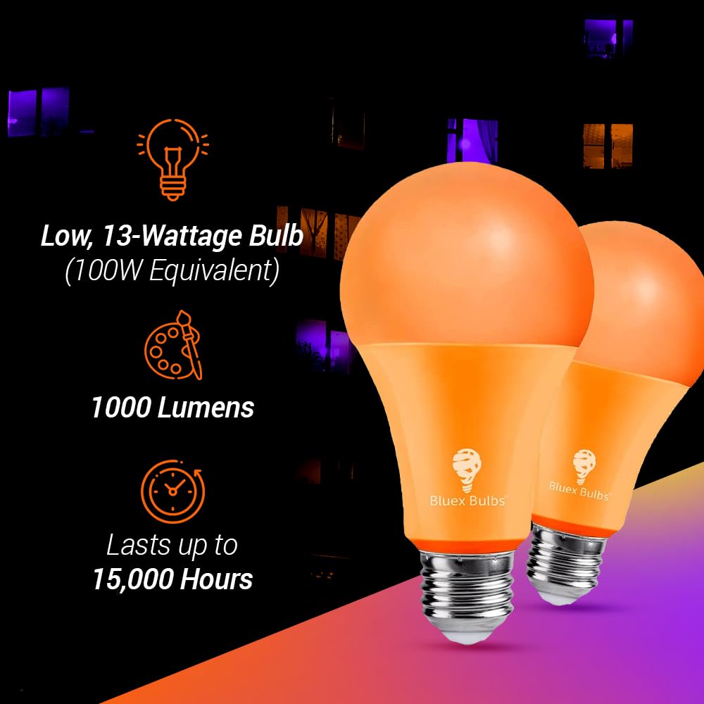 Bluex Bulbs 2 Pack Orange LED A21 Light Bulbs - 13W (100W Equivalent) - E26 Base, Perfect for Party and Holiday Lighting