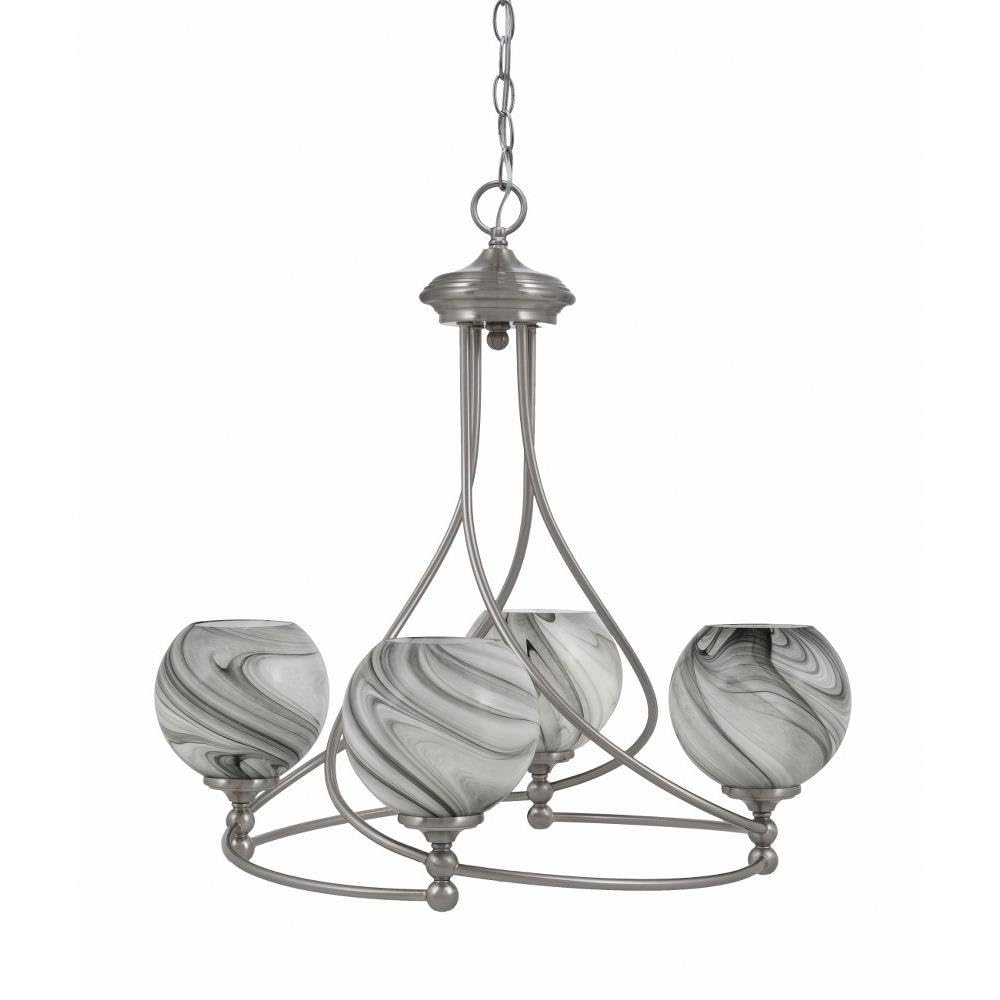 Toltec Lighting 904-BN-4109 Capri - 4 Light Uplight Chandelier-22.75 Inches Tall and 23.25 Inches Wide, Finish Color: Brushed Nickel, Glass Color: Onyx Swirl