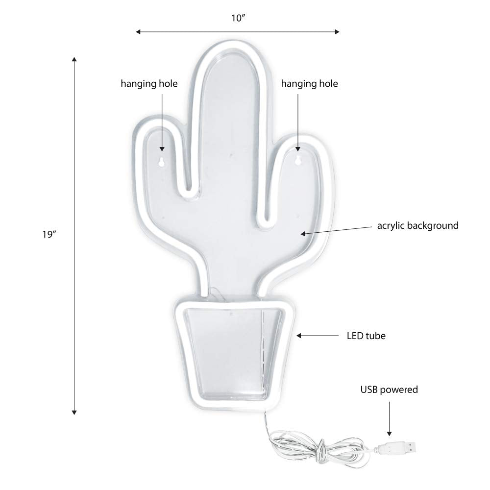 Isaac Jacobs Led Neon Green Cactus Wall Sign - 19” X 10” For Home & Party Décor
