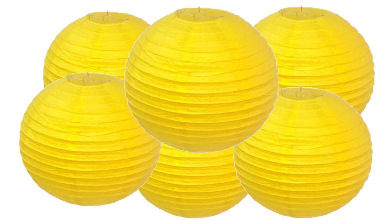 Matissa 12''(30CM) Pack of 6 Paper Lantern Wedding Party Decoration Craft Lamp Shade (Yellow)
