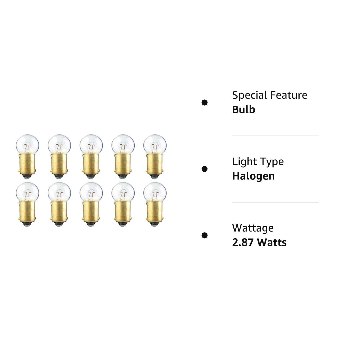 Cec Industries #55 Bulbs, Ba9S Base, 7V, 2.87W, G-4.5 Shape, 10 Count Pack