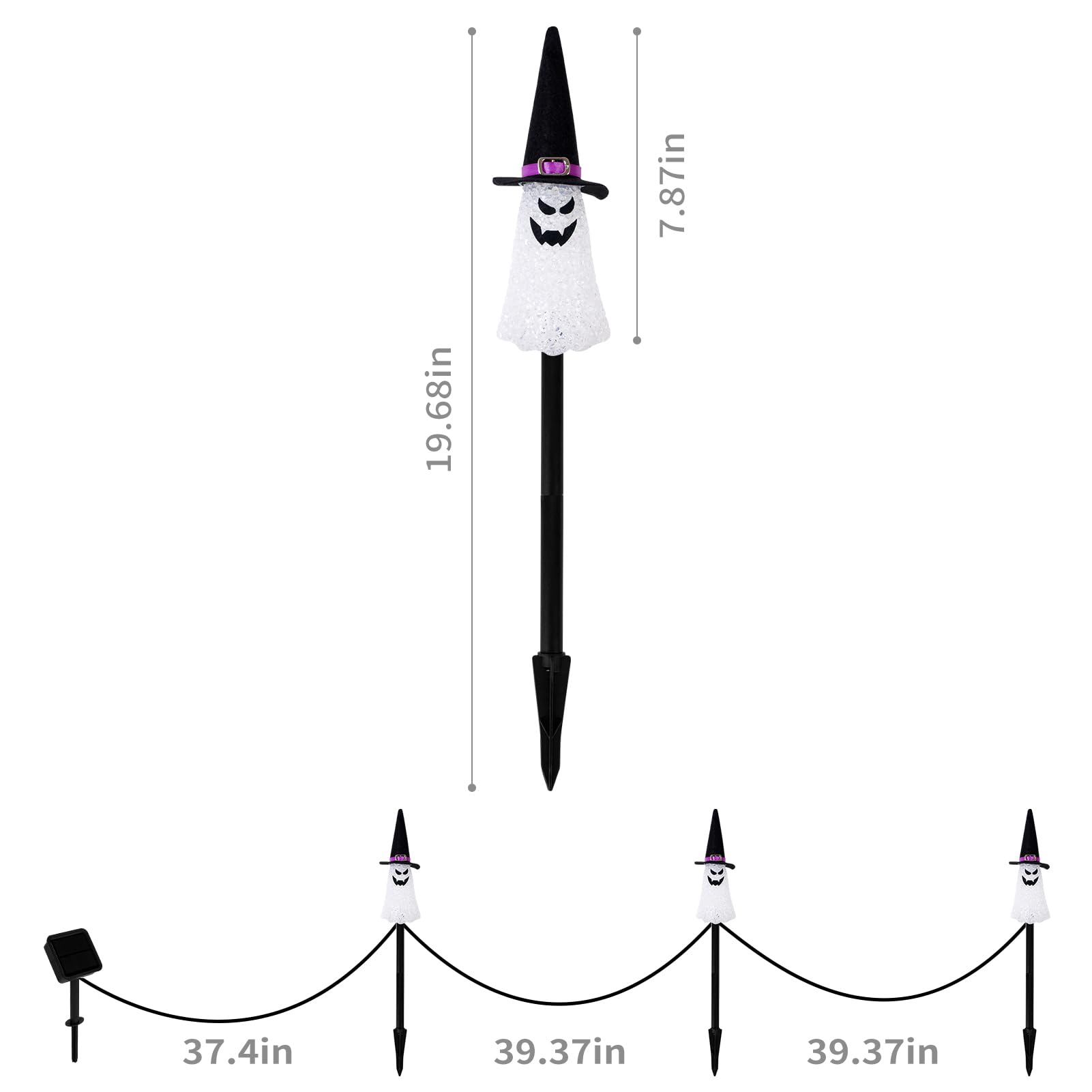 Lightshine 3Pcs Ghost Solar Halloween Decorations, Solar Landscape Pathway Lights,Solar Halloween Garden Stakes Lights, Outdoor Halloween Lights Decor For Yard, Patio, Porch (Orange+Purple+Green)