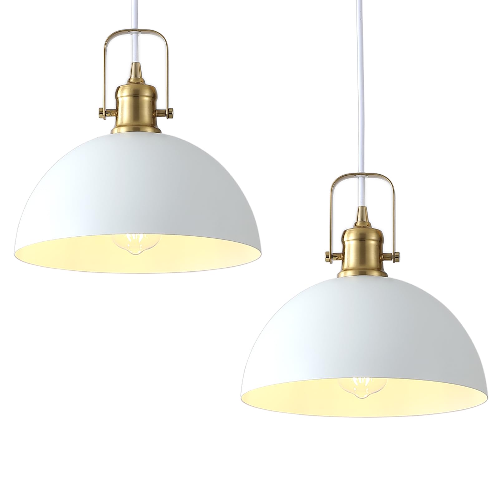 Susurise Kitchen Pendant Lighting Over Island 2 Pack  Modern White Gold Metal Pendant Lights  Ceiling Hanging for Kitchen Living Dining Room Restaurant Hallway Entrance