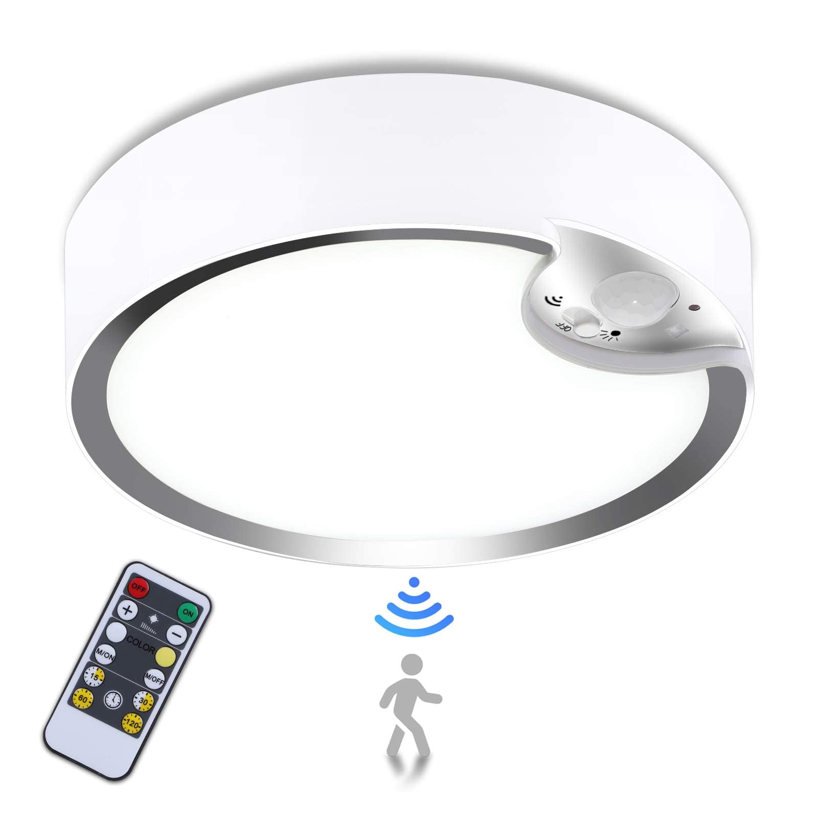 Lightess Battery Operated Motion Sensor Ceiling Light Wireless With Remote Control Indoor With 7000K For Closet Shower Garage Pa
