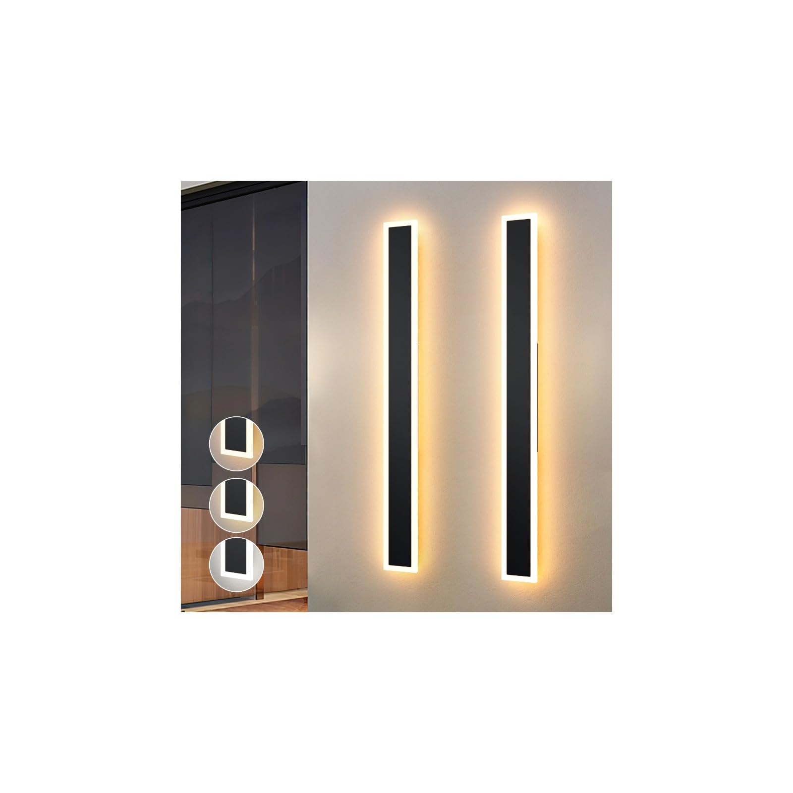 LannlKer Outdoor Wall Lights, Dimmable 3000K-6000K, 23.6 Inch, Waterproof IP65, Black, Model BD-WJ, 2 Pcs