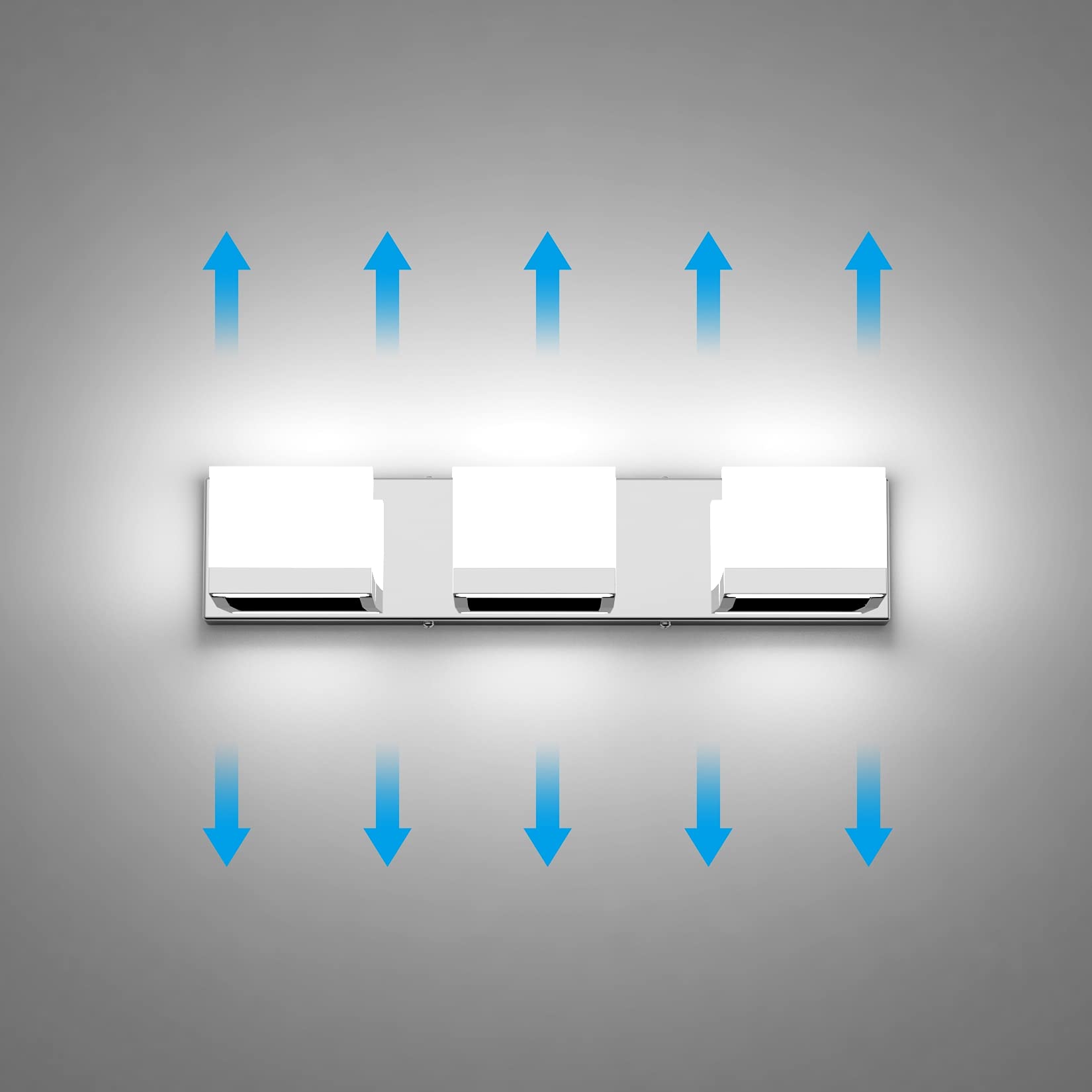 Tipace 3 Lights Dimmable LED Vanity Light Fixture, Chrome, Stainless Steel, Model 1103, 6000K White Light for Bathroom