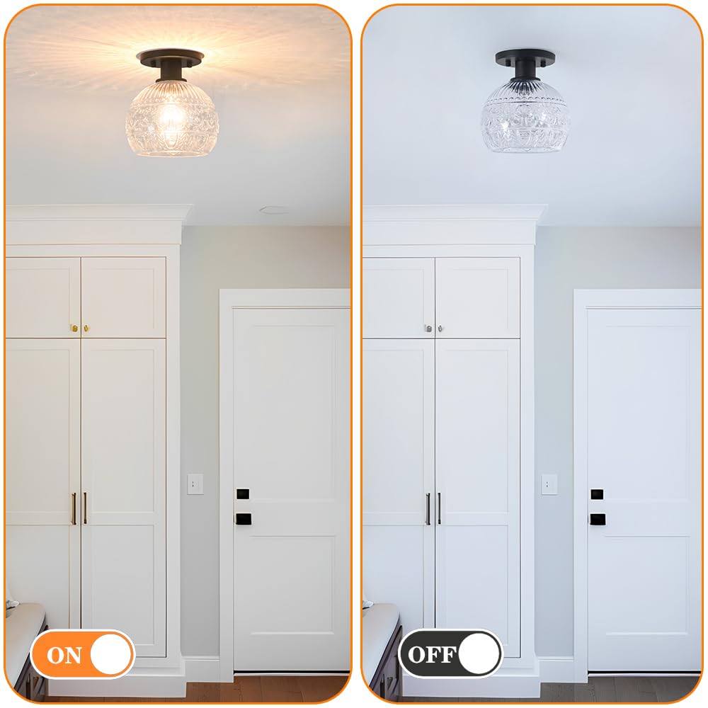 Semi Flush Mount Ceiling Light Fixture, Vintage Flush Mount Ceiling Light With Glass, Goble Hallway Light Fixtures, Black Bathro