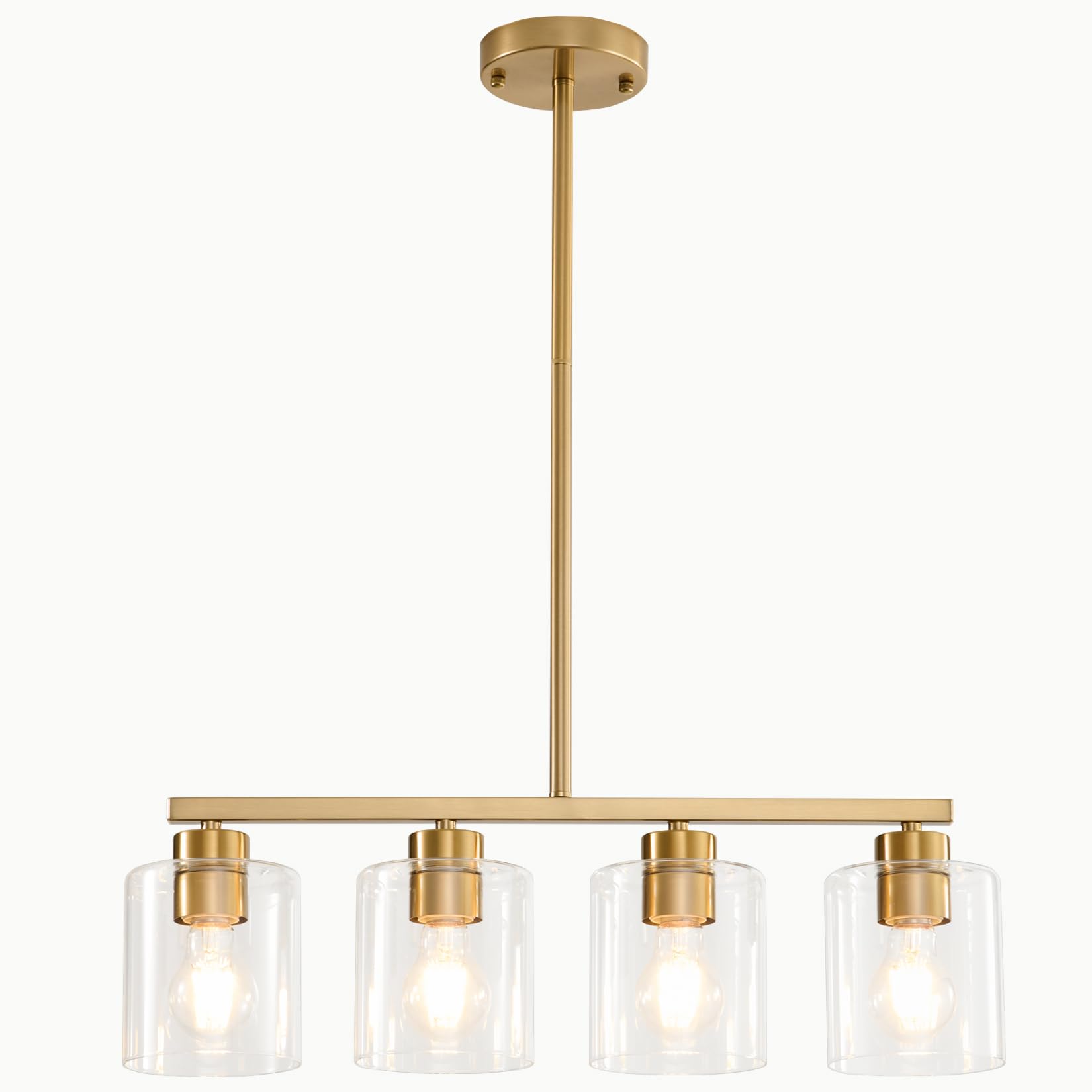 Rocunsi 4-Light Kitchen Island Lighting  Gold Pendant Light Fixture  Farmhouse Dining Room Light Fixtures Over Table  Modern Hanging Light Fixtures With Clear Glass  E26 Base  Bulbs Not Included