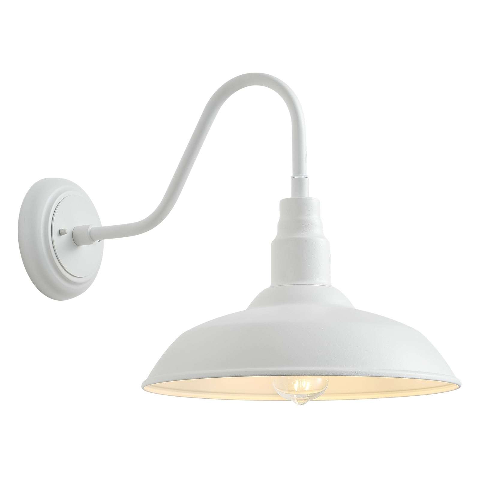 GOALPLUS Gooseneck Barn Light Fixture, 14in Dome, White Metal Wall Mount Sconce, Model LM2202-WH