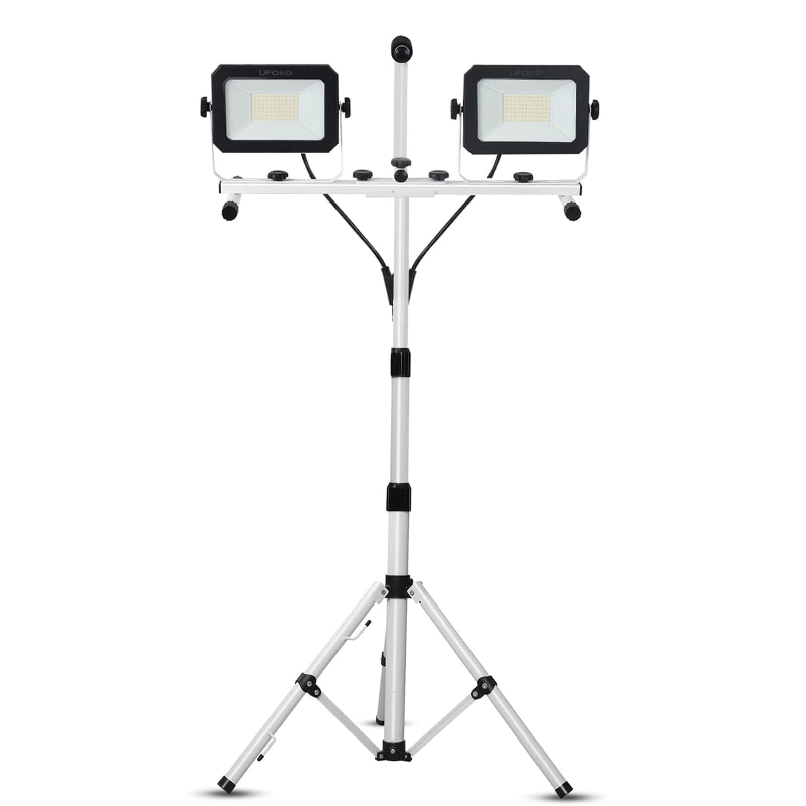 Ufond 10000 Lumen Led Work Light With Stand,Detachable Waterproof Dual Head Work Lights,Individual Switch Floodlight With Telescopingtripod,Work Lamp With Power Cord For Construction Site