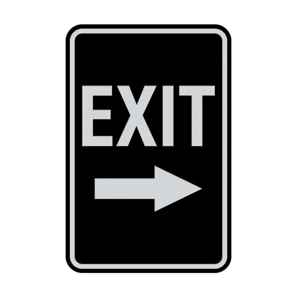 Signs ByLITA Portrait Round Exit Right Arrow Sign with Adhesive Tape, Mounts On Flat Surface (Black/Silver) - Small