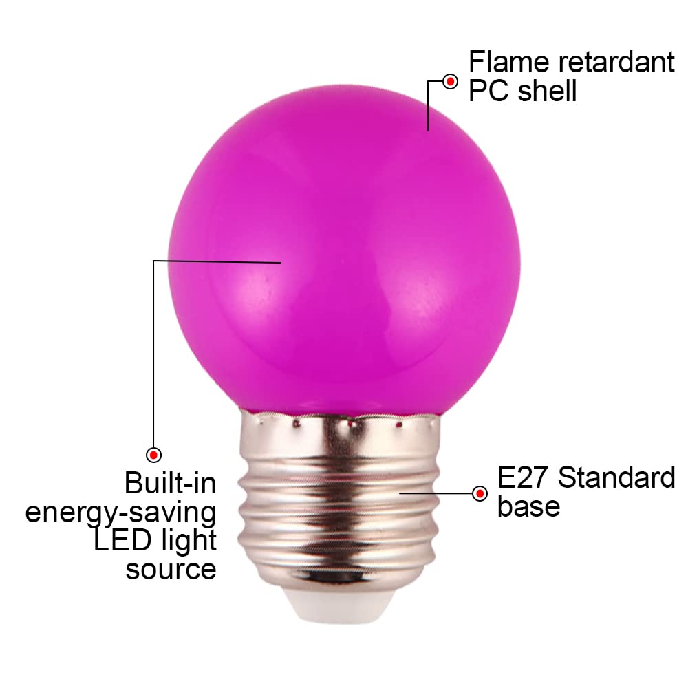 Dark Purple Pink Light Bulbs 1 Watt Low Lumen Led Night Light Bulb 10 Watt Equivalent E26/E27 Medium Base Mood Lighting For Wedding Party Bar Holiday Festival Halloween Christmas Room Decor 10Pack