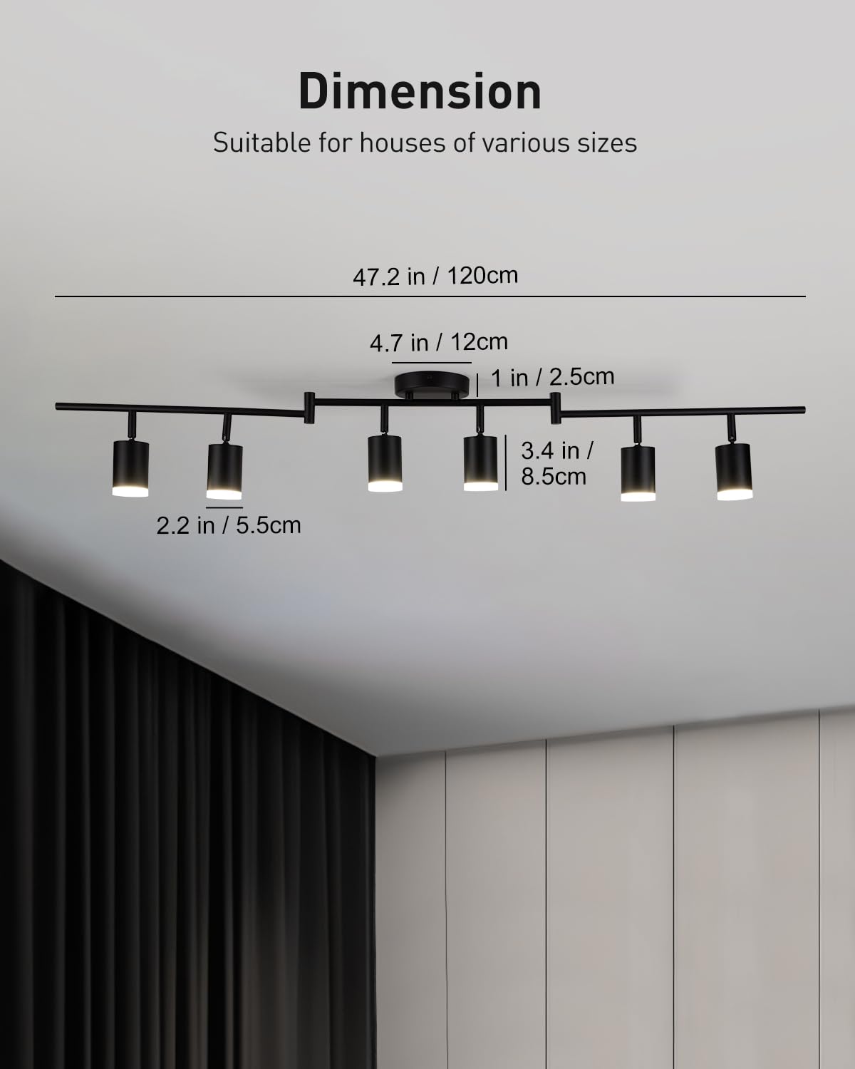 Bojim 6 Light Black Track Lighting Kit, Modern Led Track Lighting Fixtures Ceiling, Flexibly Rotatable Led Light Head With Acryl