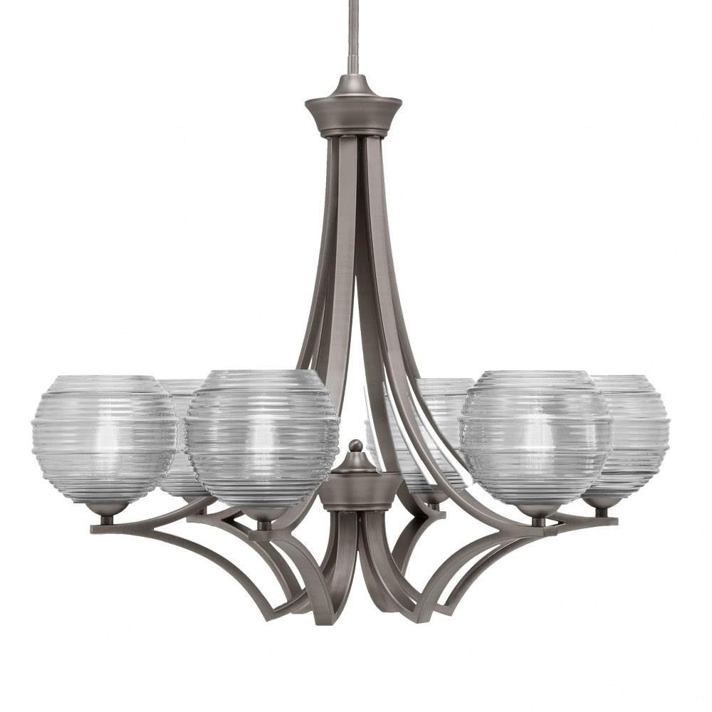 Toltec Lighting 566-GP-5110 Zilo - 6 Light Uplight Chandelier-23 Inches Tall and 26.5 Inches Wide, Finish Color: Graphite, Glass Color: Clear Ribbed