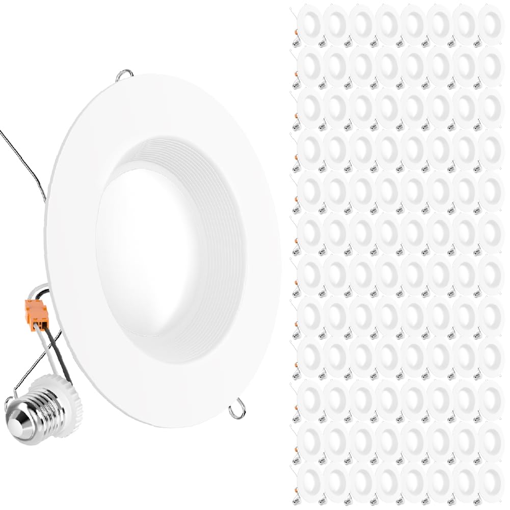Sunco Lighting 96 Pack 5/6 Inch Led Can Lights Retrofit Recessed Lighting, Baffle Trim, Dimmable, 4000K Cool White, 13W=75W, 1050 Lm, Damp Rated, Replacement Conversion Kit, Ul Energy Star