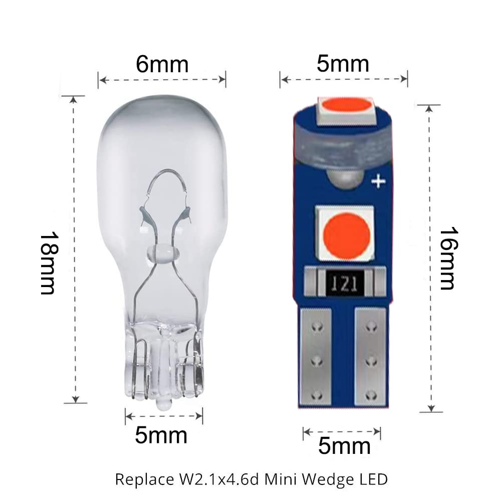 BlyilyB 10-Pack Red T5 PC74 LED Bulbs - Wedge Replacement for Dashboard Lights & Instrument Panel Cluster