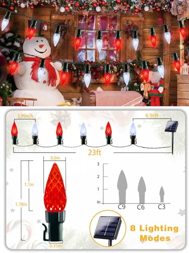 C6 Solar Christmas Lights Outdoor  50 Led 16Ft Christmas Decorations Outdoor Waterproof  Solar String Lights For Outside With 8 Modes  Fairy Twinkle Light For Tree Garden Xmas Decor (Red And White)