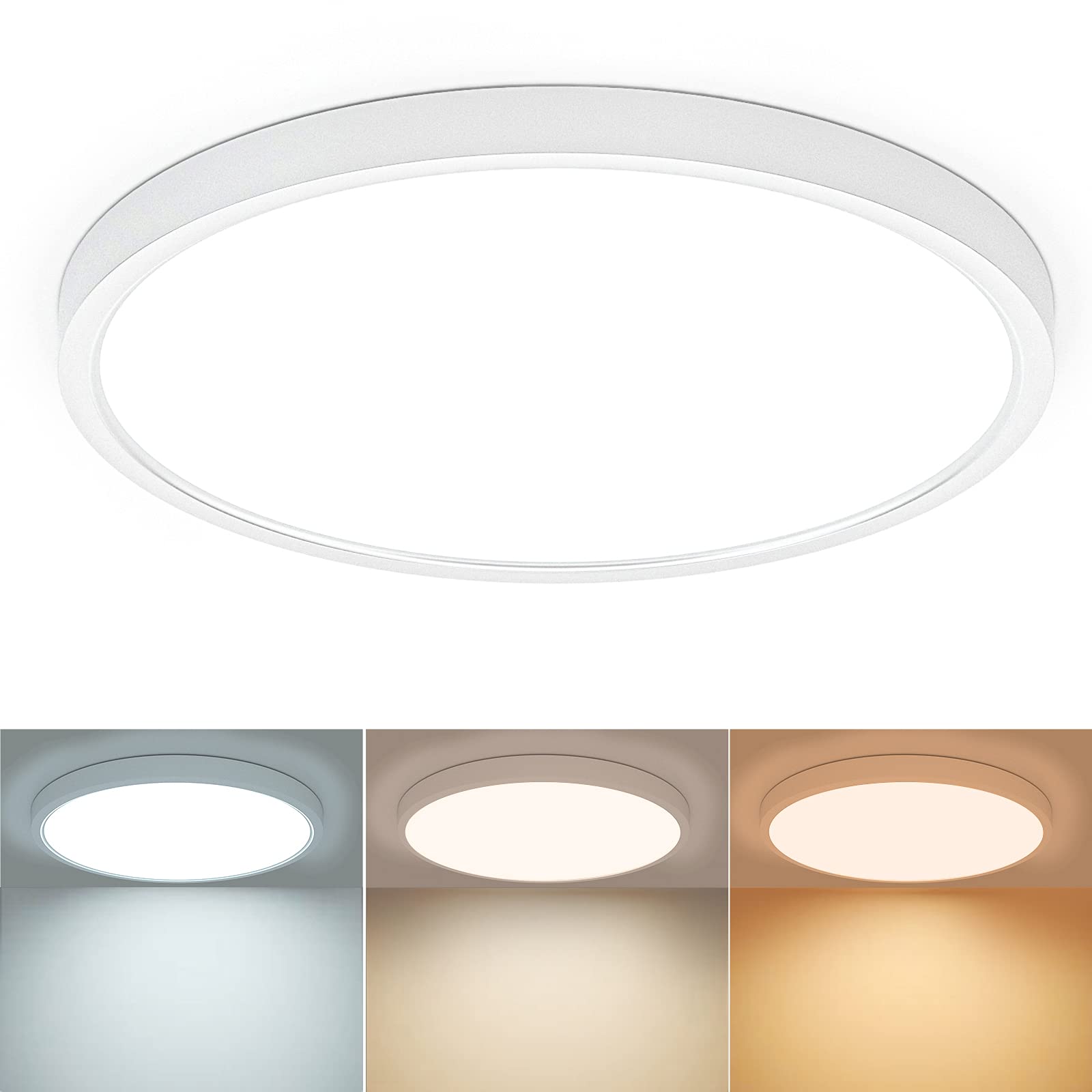TALOYA 15.8 Inch Dimmable LED Flush Mount Ceiling Light, 24W, 3 CCT, White, Model D3-dimmable