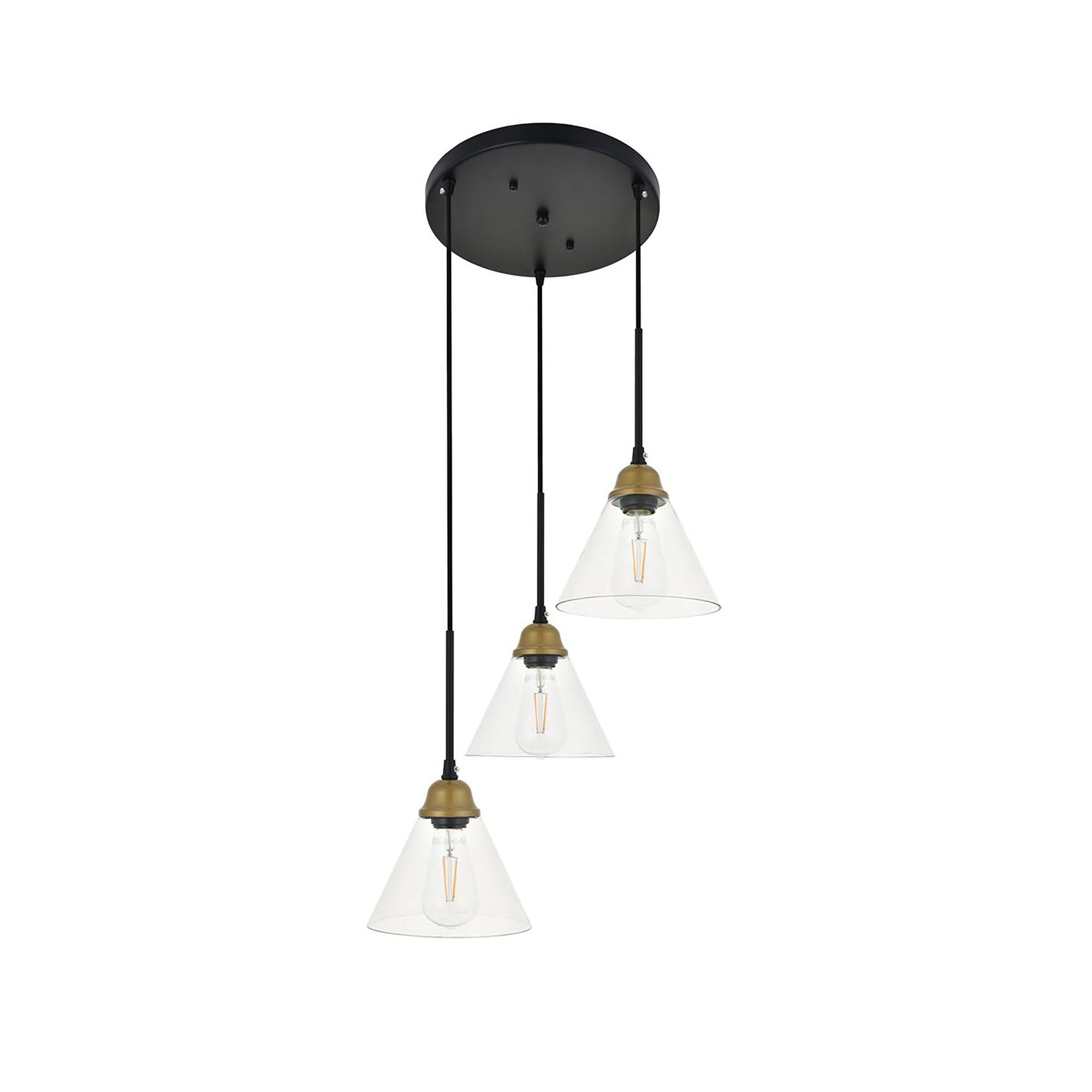 Elegant Lighting Living District Indoor Modern Home Decorative Bright Ceiling Histoire 3 Light Brass and Black Pendant
