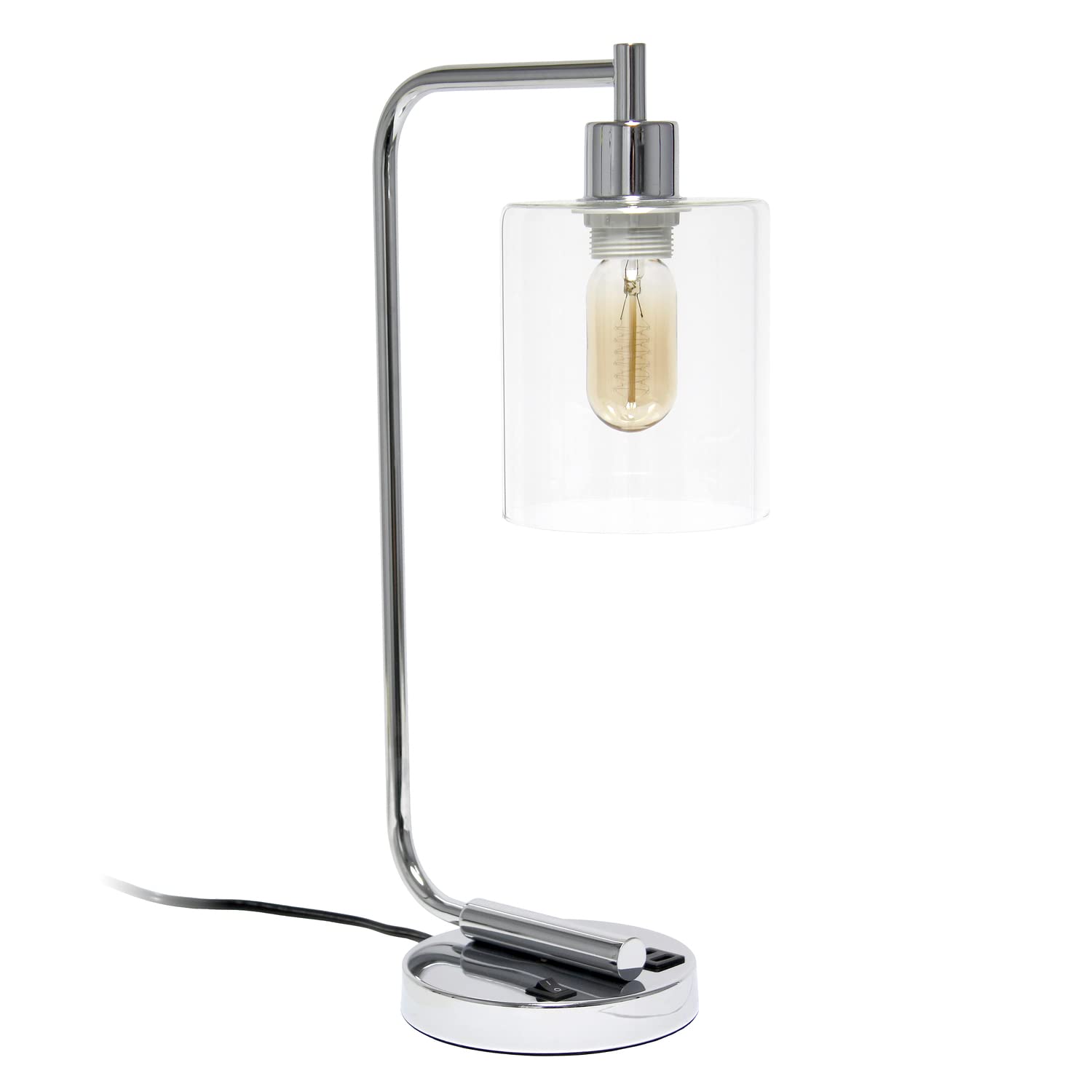 Simple Designs Industrial Iron Lantern Desk Lamp with Dual USB Ports, Chrome, Model LD1066-CHR, USB-No Bulb
