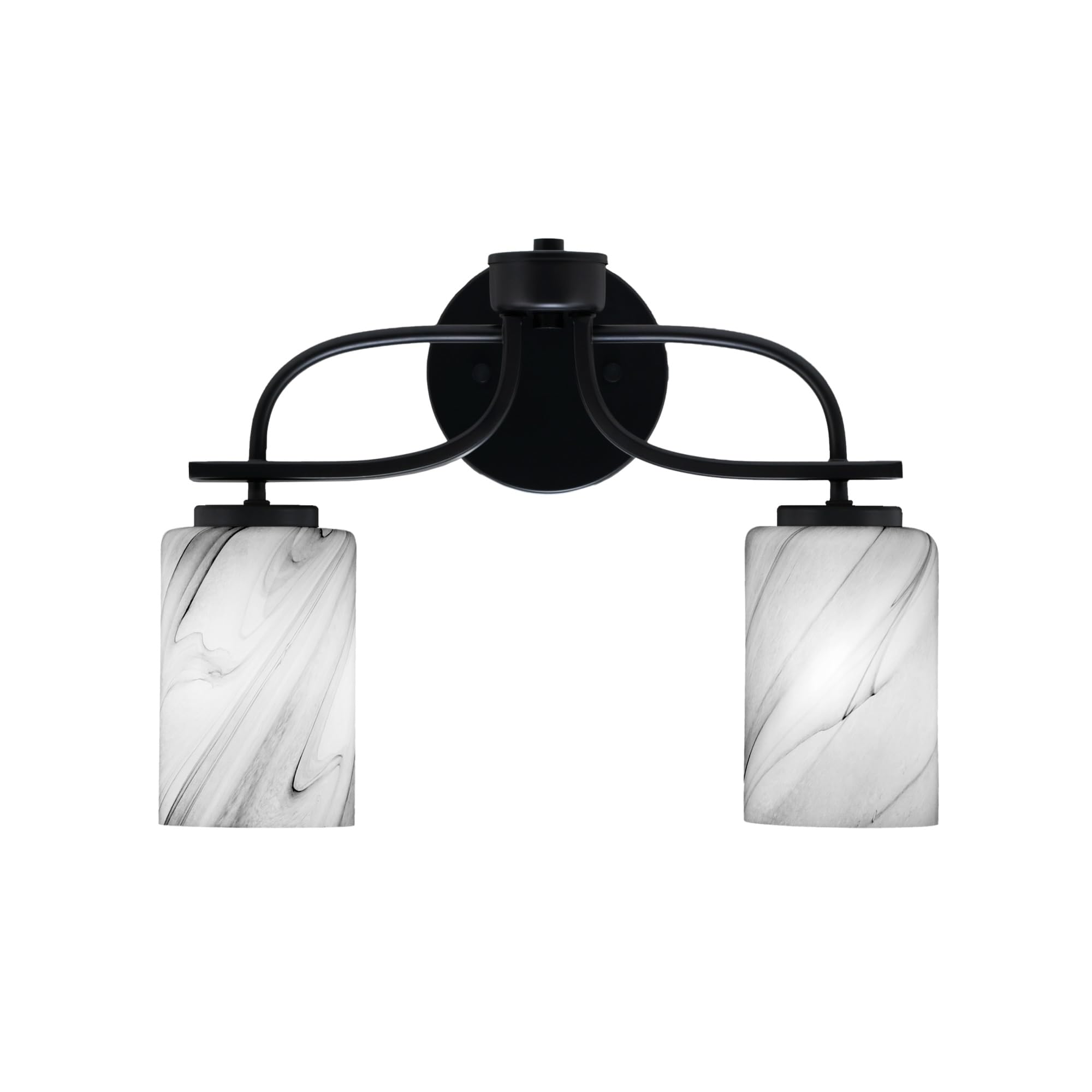Cavella 2 Light Bath Bar In Matte Black Finish With 4" Onyx Swirl Glass