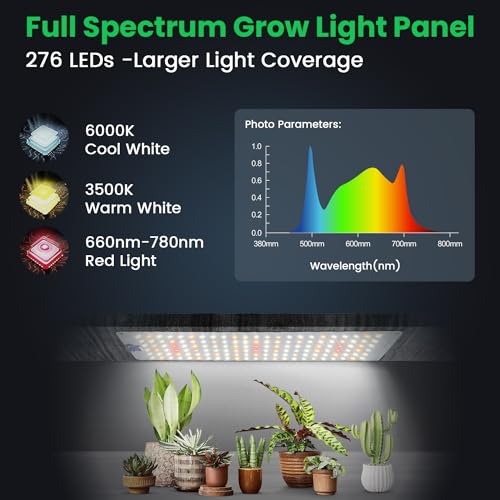 Garpsen Grow Lights for Indoor Plants - 276 LEDs, Full Spectrum, Auto Timer, 3 Color Modes, 5 Dimmable Levels, 24W, Silver, 2 Panels