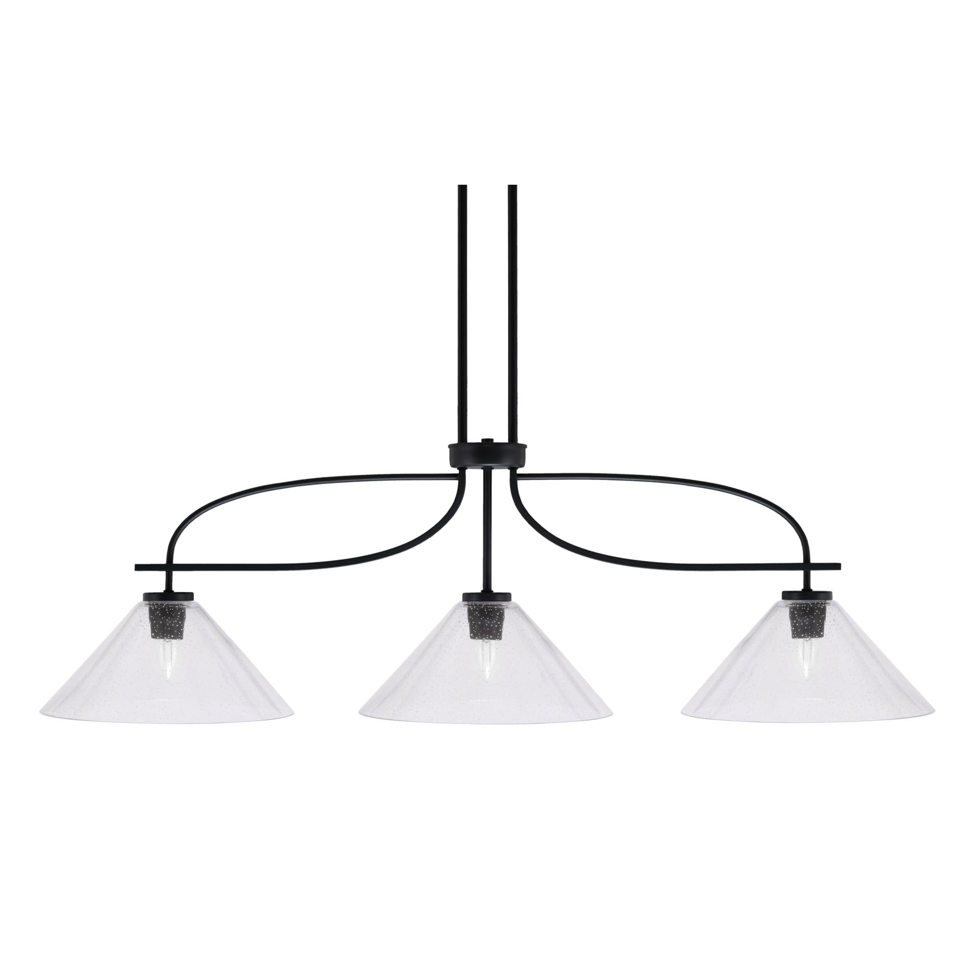 Cavella 3 Light Island Light Shown in Matte Black Finish with 12&quot; Clear Bubble Glass